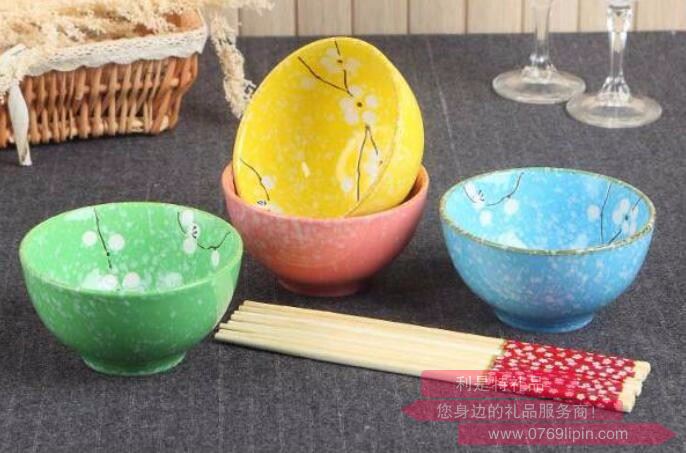 雪花釉手繪梅花四碗四筷