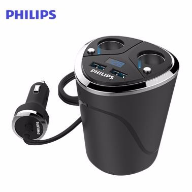 飛利浦(Philips)DLP2029車載充電器一拖二獨立開關(guān)汽車點煙器一拖二雙usb杯式車充