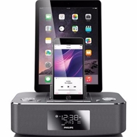 飛利浦DC395蘋果iphone5/6P/7P/iPad雙接口充電器 收音機(jī)藍(lán)牙家居音箱 銀色 蘋果版