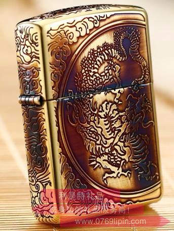 五面祥云雕刻盤龍-燒金色系列 打火機 ZBT-3-33b