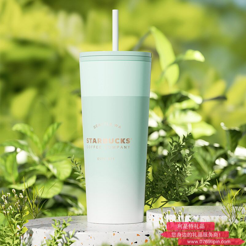 星巴克清透薄荷綠款不銹鋼吸管杯