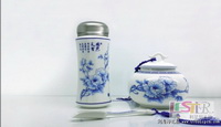 國(guó)色天香保溫杯茶葉罐（鼓）茶葉勺三件套（亮）