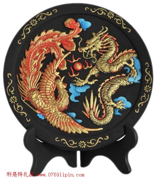 炭雕-龍鳳呈祥  圓盤