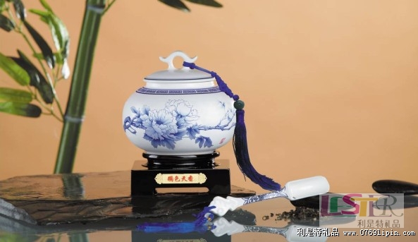 國(guó)色天香茶葉罐（鼓）茶葉勺兩件套
