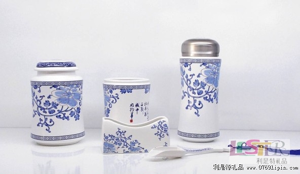 錦上添花保溫杯茶葉罐筆筒茶葉勺名片座五件套