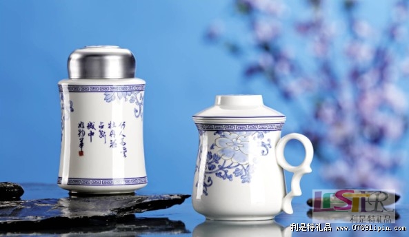 錦上添花骨瓷茶漏杯茶葉罐兩件套
